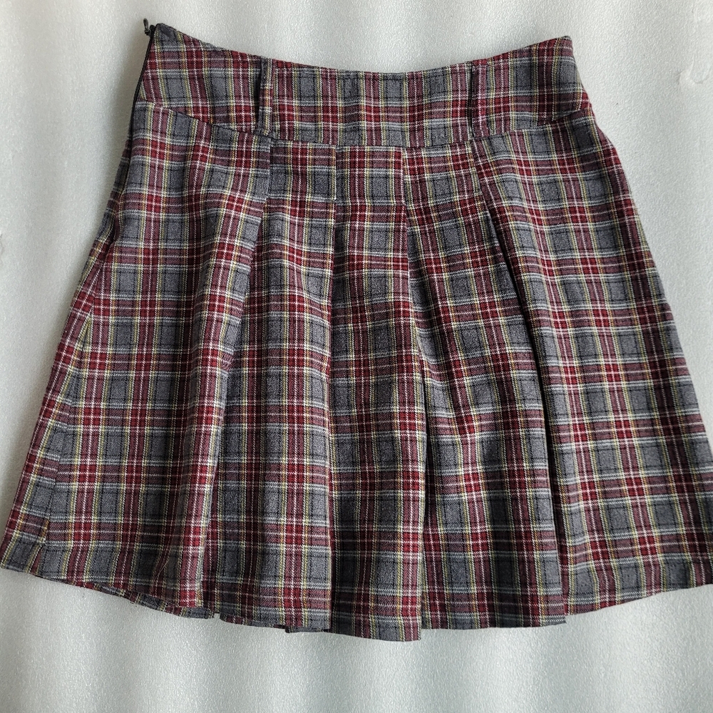 Vintage 90s Plaid Pleated Minikirt Grey Red Size 10 Grunge Punk Preppy Academia - Picture 6 of 9